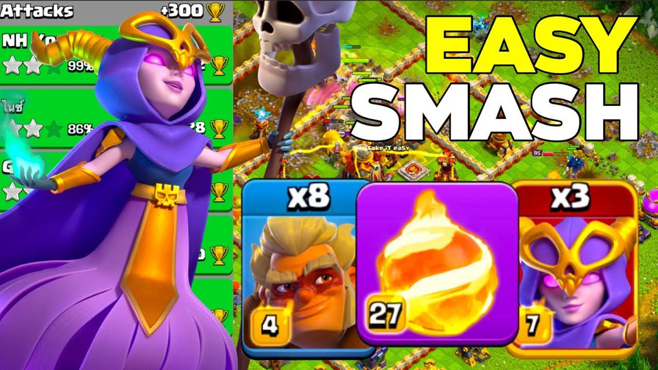 Super Powerful: TH16 Warden Fireball + Super Witch Druid Smash Legend League Attacks!