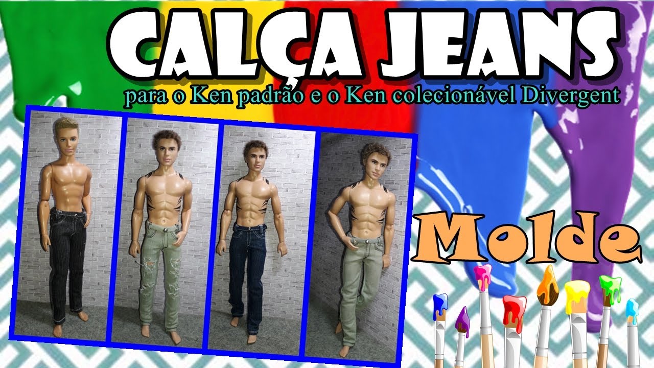#COSTURANDO molde da calça jeans para o Ken padrão e o Ken colecionável Divergent