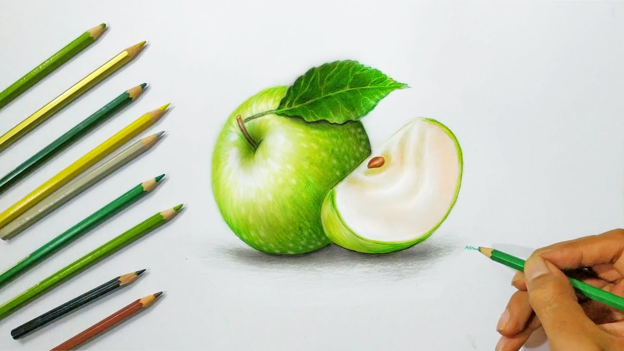 Cara menggambar buah Apel menggunakan Pensil Warna