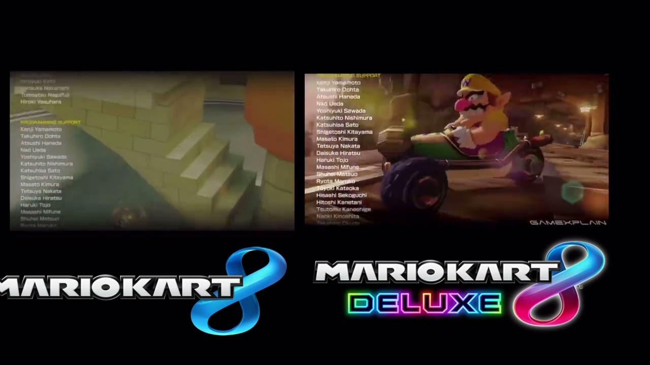 Mario Kart 8 and Mario kart 8 Deluxe Credits Comparison (credits 1)