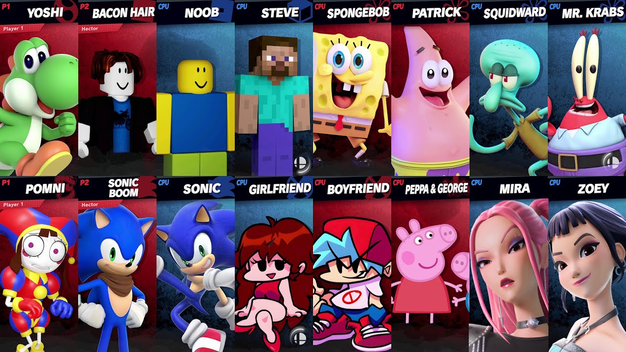 NEW Sonic vs Roblox vs Minecraft vs Fortnite vs Peppa vs SpongeBob vs Girlfriend | Super Smash