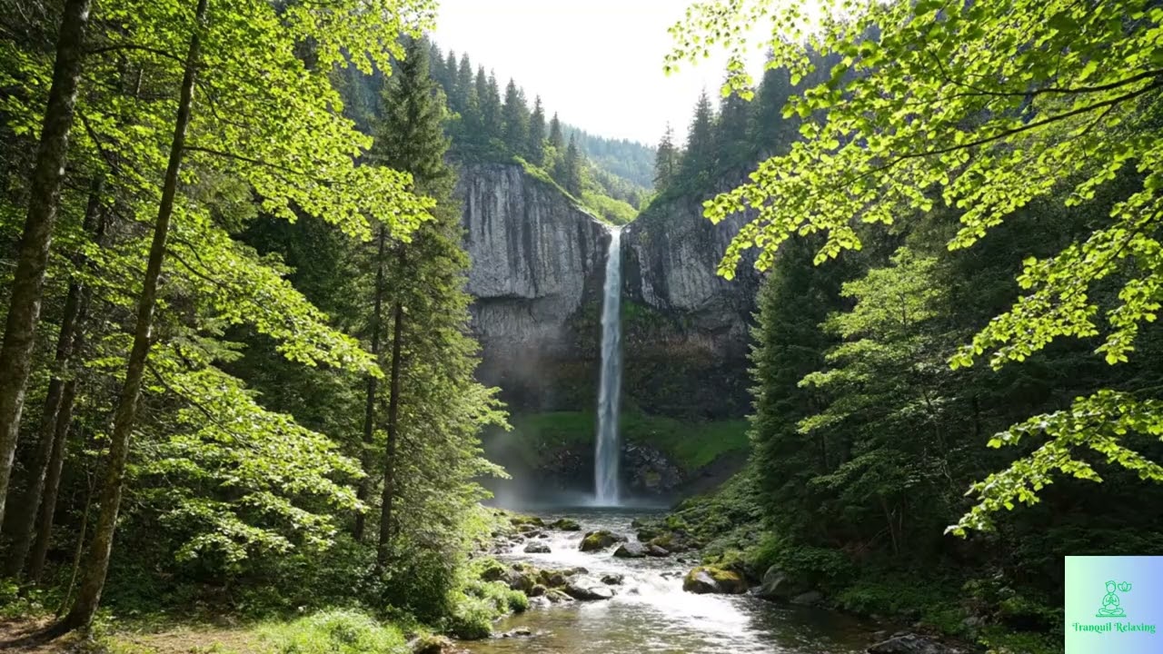 Tranquil Relaxing_Soft Piano with High Waterfall | Deep Relaxation & Peaceful Nature Sounds