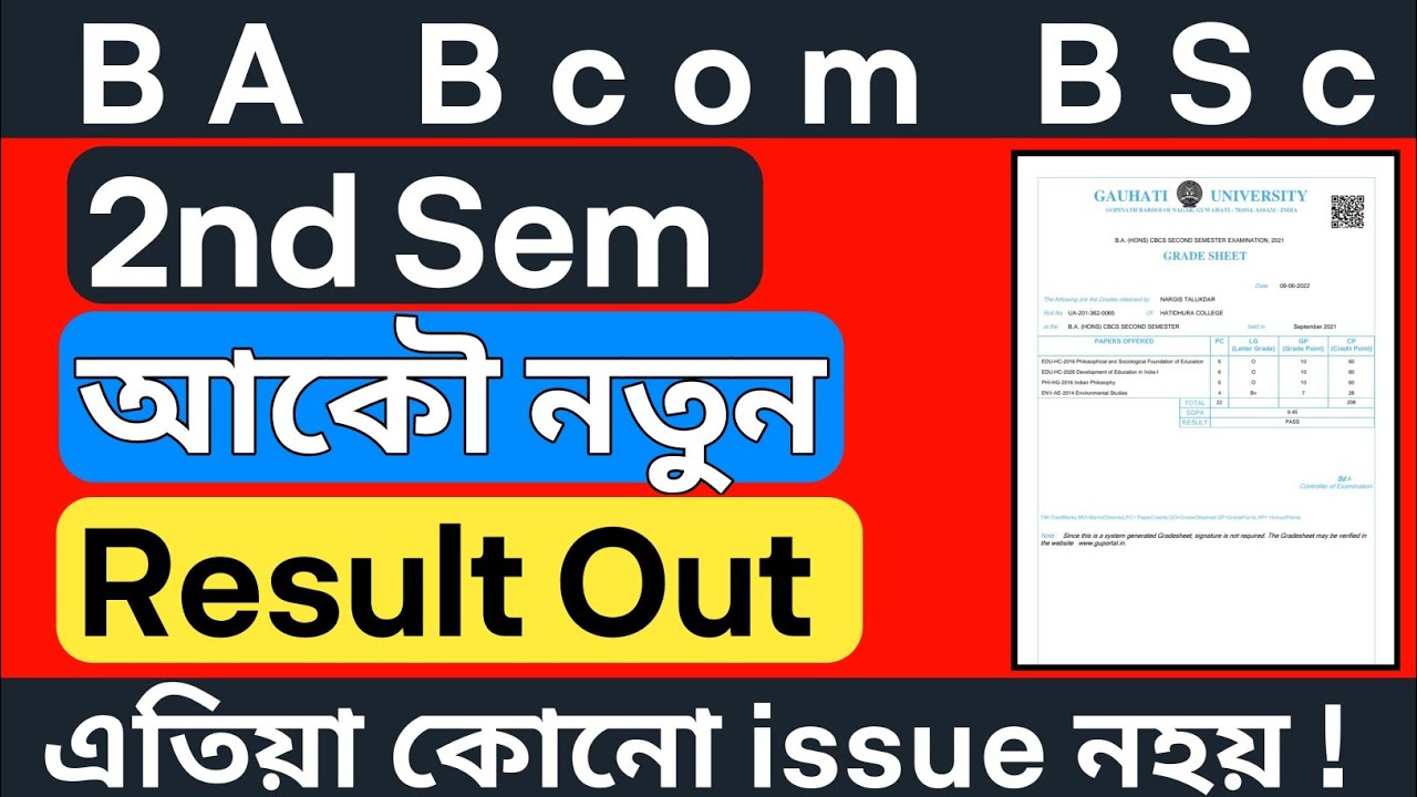 BA Bcom BSc 2nd Sem Result Guwahati University (CBCS)