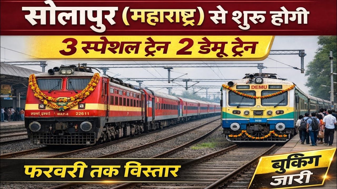 सोलापुर (महाराष्ट्र) से 3 स्पेशल ट्रेन, 2 डेमू शुरू | Solapur Multiple Special Train Full Time Table
