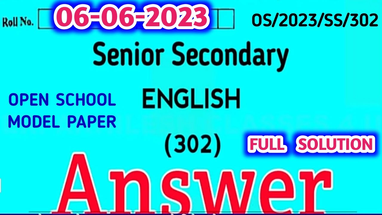Rajasthan State Open School 12th English model Paper 2023/RSOS 12th English Model Paper 2023