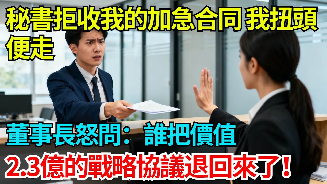 秘書拒收我的加急合同，我扭頭便走，董事長怒問：好大的膽子，誰把價值2.3億的戰略協議退回來了！【奇人社會誌】#故事#奇聞#民間故事#社會