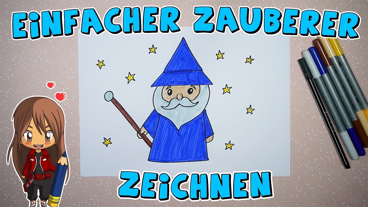 Einfacher Zauberer einfach malen für Kinder | ab 6 Jahren | Malen mit Evi | deutsch