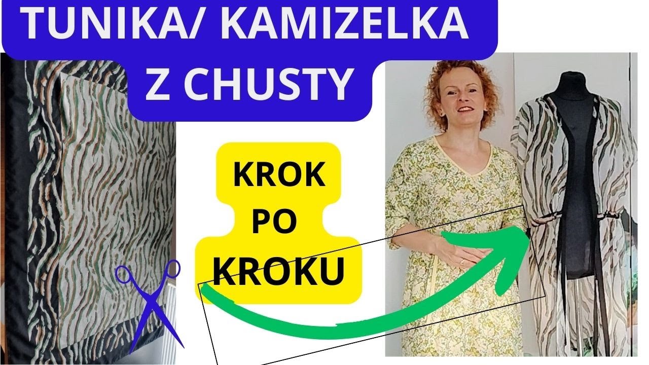 TUNIKA- szycie krok po kroku. Narzutka na plażę szyta z chusty. Instrukcja szycia. Długa KAMIZELKA