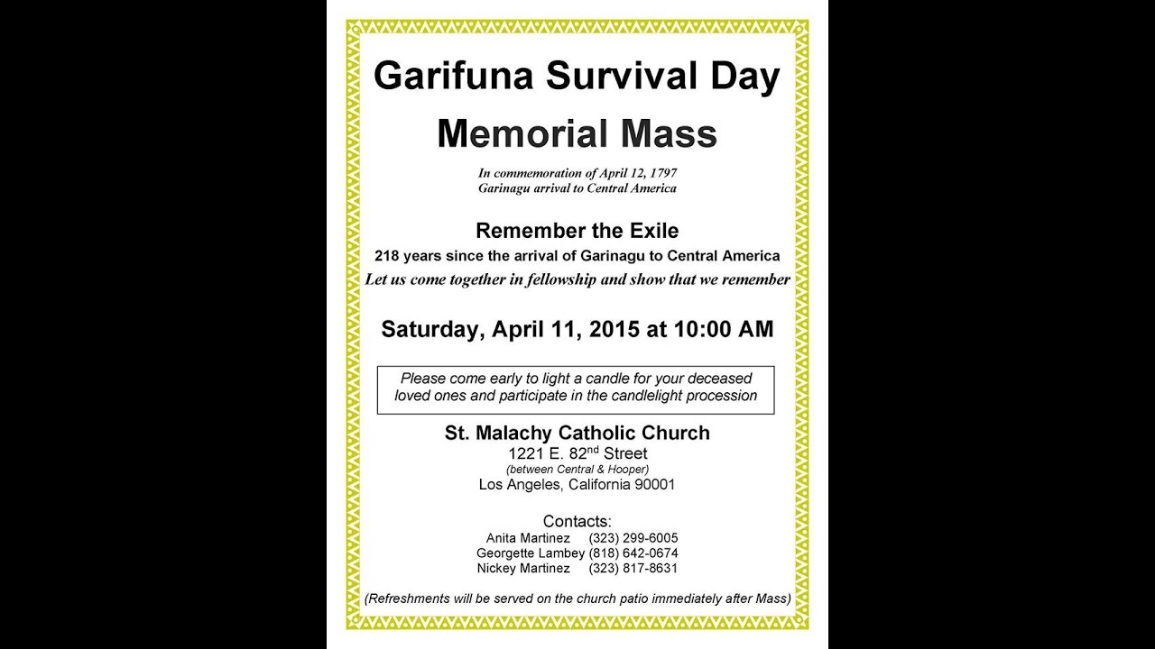 Garifuna Survival Day Memorial Mass Saturday April 11 2015