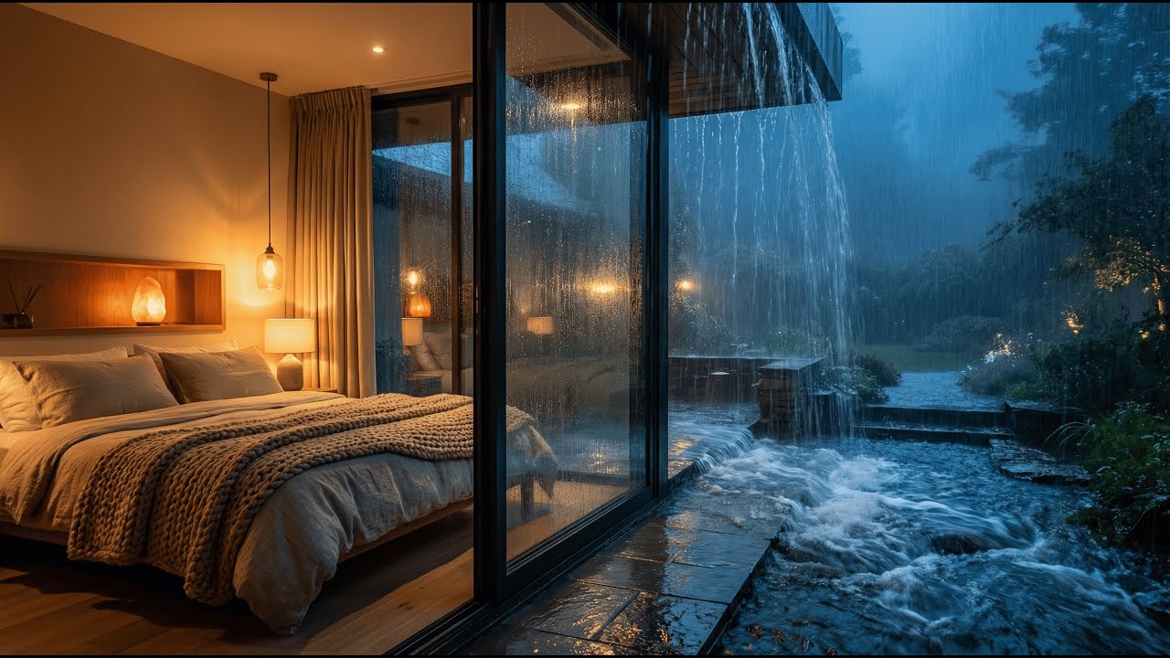 Rainstorm Over the Garden 🌧️ Warm Bedroom for Deep Sleep