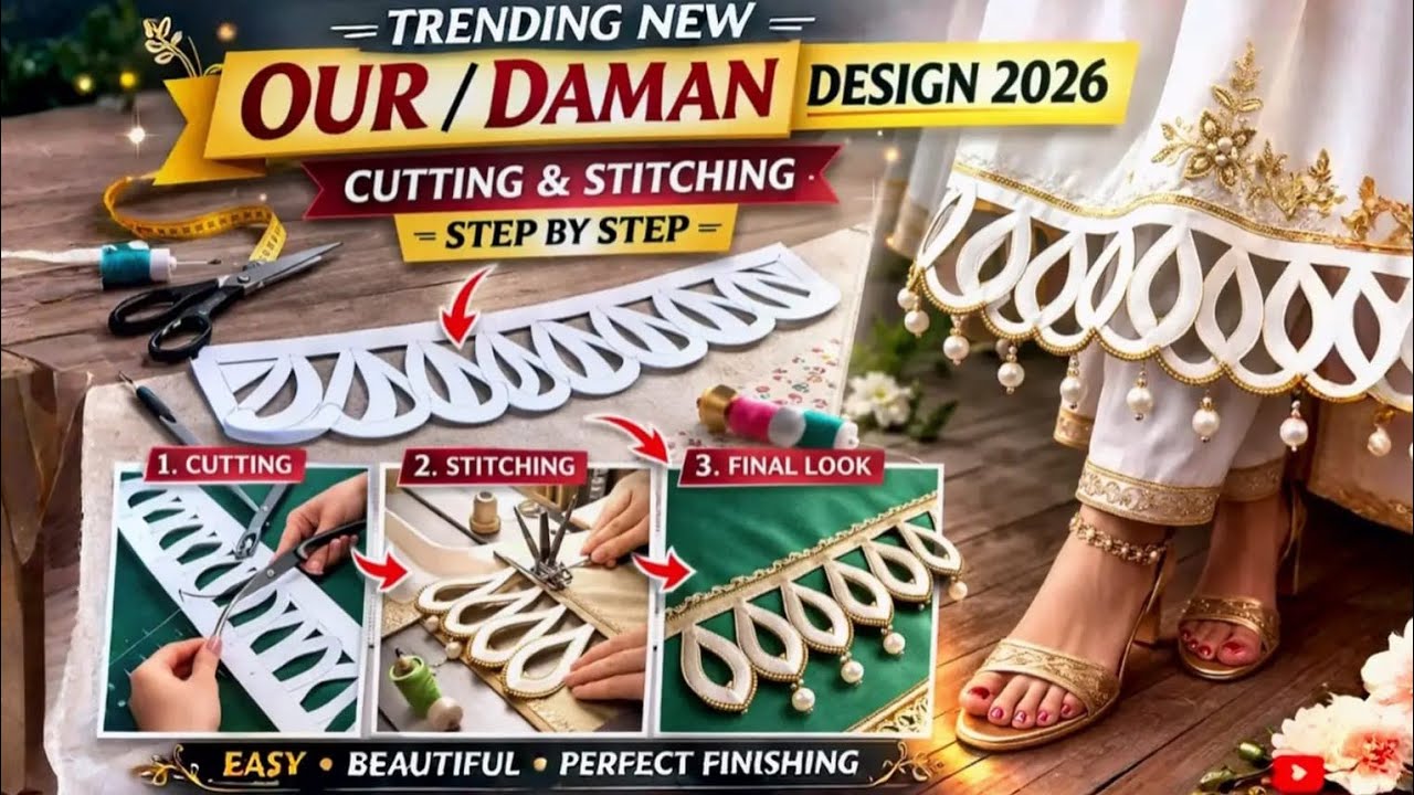 Stylish Daman Design Cutting | Paper Se Naya Trouser Daman Pattern | Easy Step By Step Tutorial