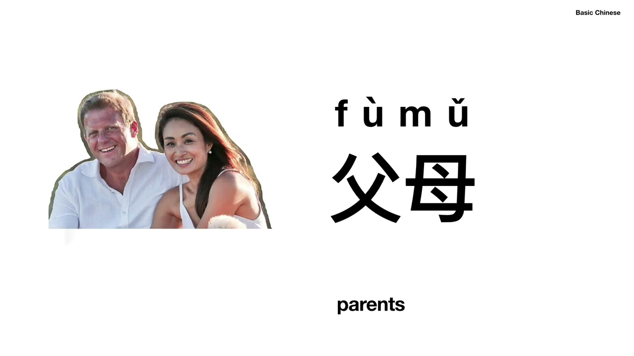 Learning Chinese Characters 14: father  mother  son  daughter  child  学习汉字 14 ：父  母 子 女 儿