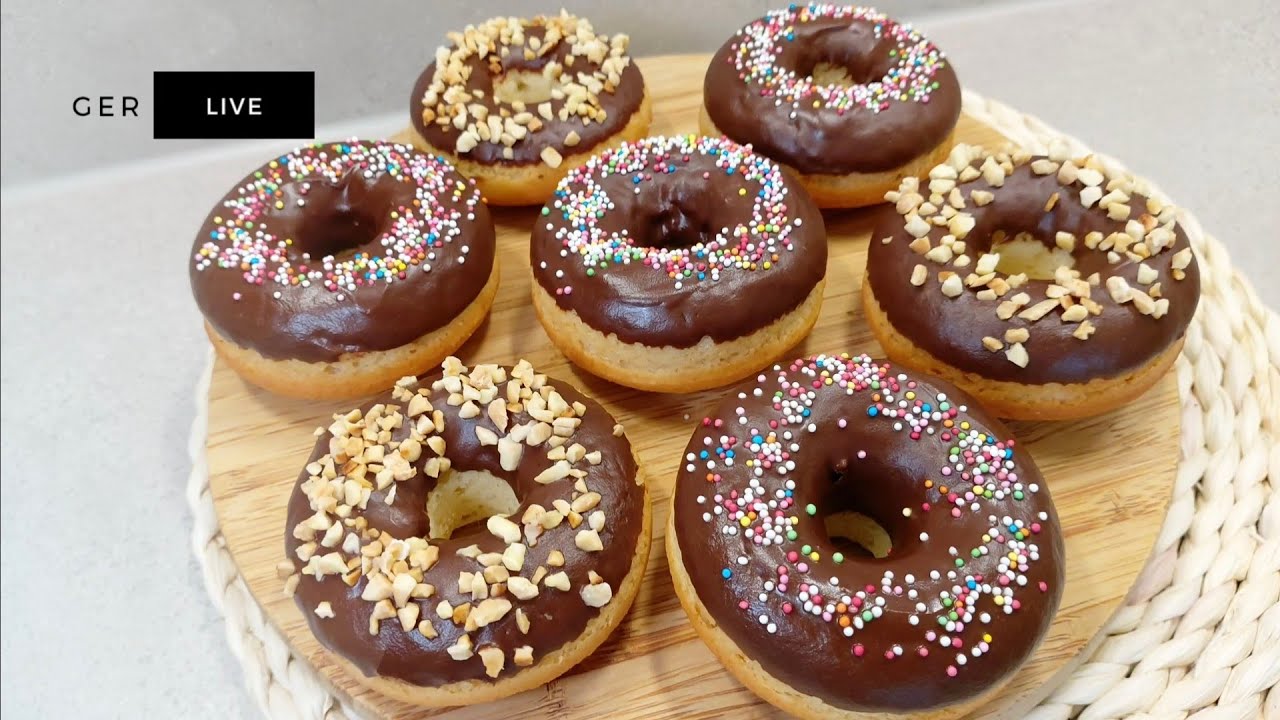 Fluffige Donuts aus dem Backofen mit Schoko-Glasur | ohne Frittieren #backen #bake