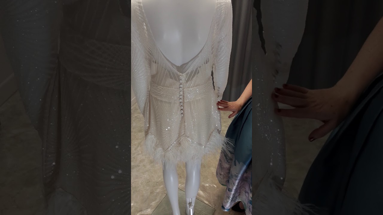 Order 264 Video 4 1920s Feather Wedding Reception Dress