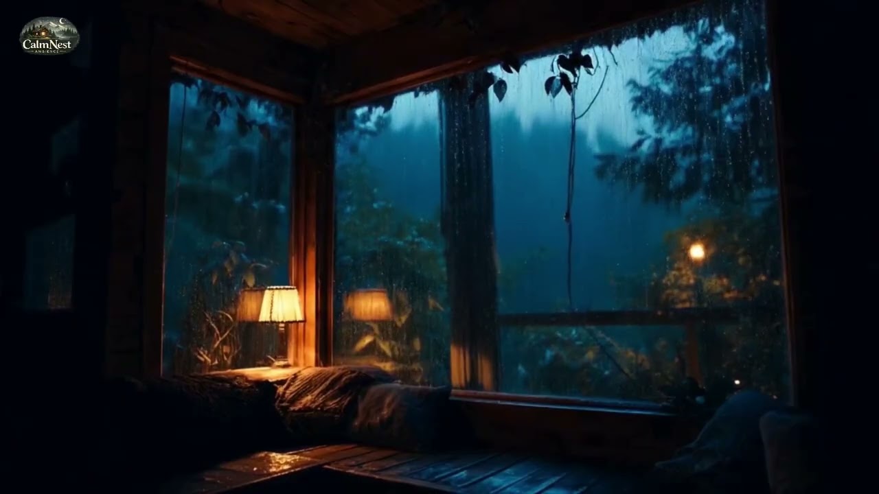 Relaxing Rain Sounds for Sleep 🌧️ Heavy Rain in Dark Forest Cabin | Deep Sleep, Study, Meditation