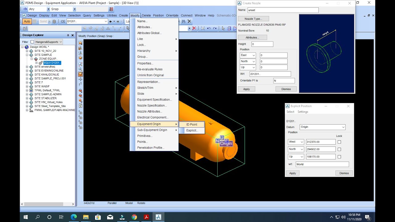 #PDMS How to move equip. origin/axes!! How to give equip. actual position!! How to create nozzles!!