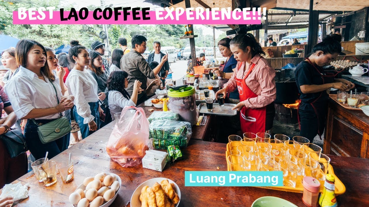 Best LAO COFFEE Experience + Best CONGEE Breakfast | Luang Prabang, Laos