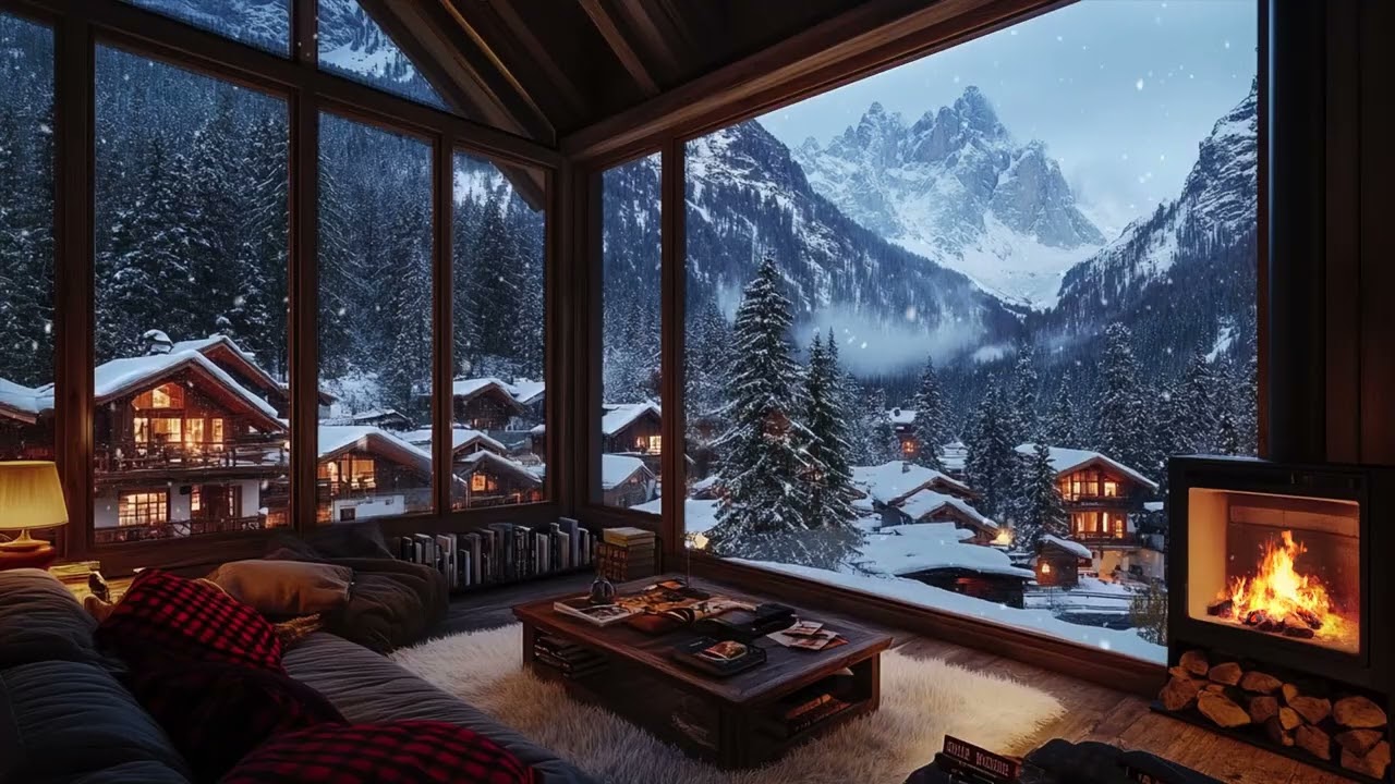 Hidden Snowy Cabin Ambience ASMR Sleep Sounds | Warm Fireplace Winter Night