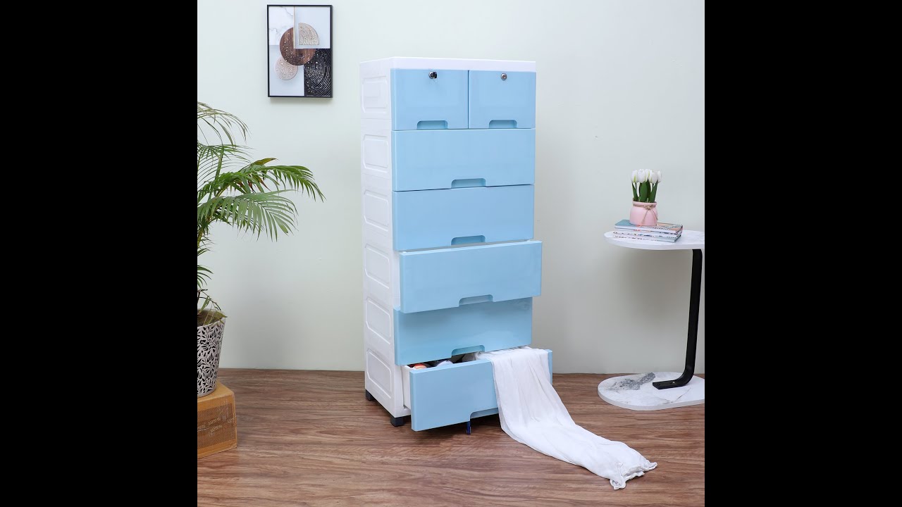 The Tickle Toe Plastic Chest of Drawer For Kids With 7 Drawers | L51xW33xH121Cm | Blue T3-CD0612B6-N