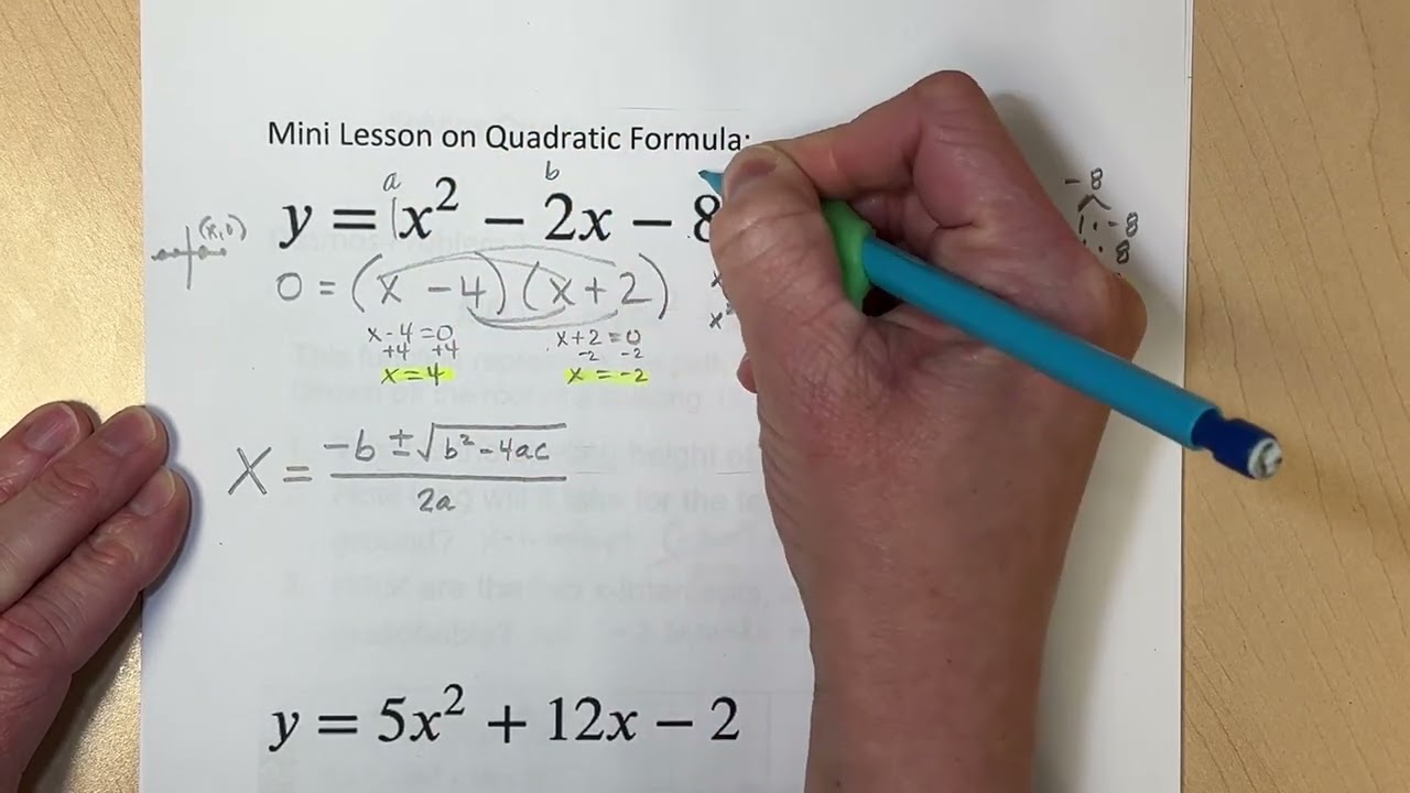 Quadratic equations modeling and the quadratic formula