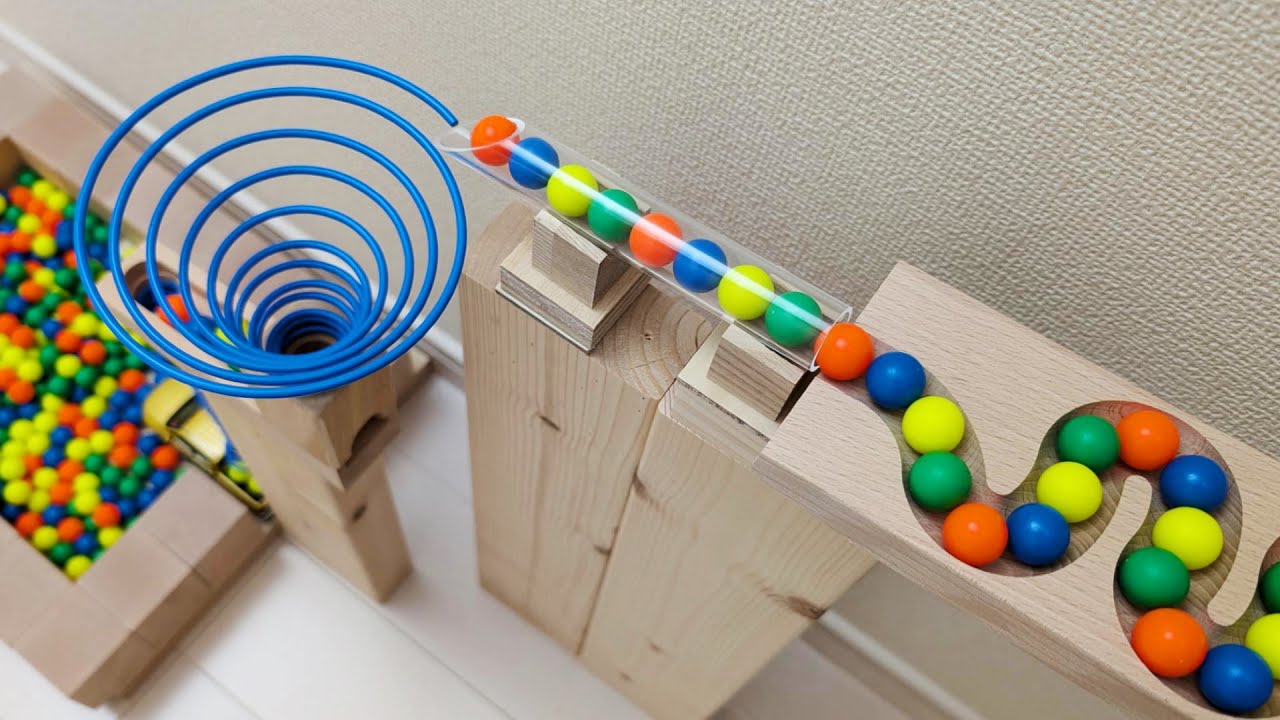 マーブルランレース☆バネのクルクル＋踏切バリア＋トラック＋回転プレート＋クアドリラ＋HABA＋キュボロ