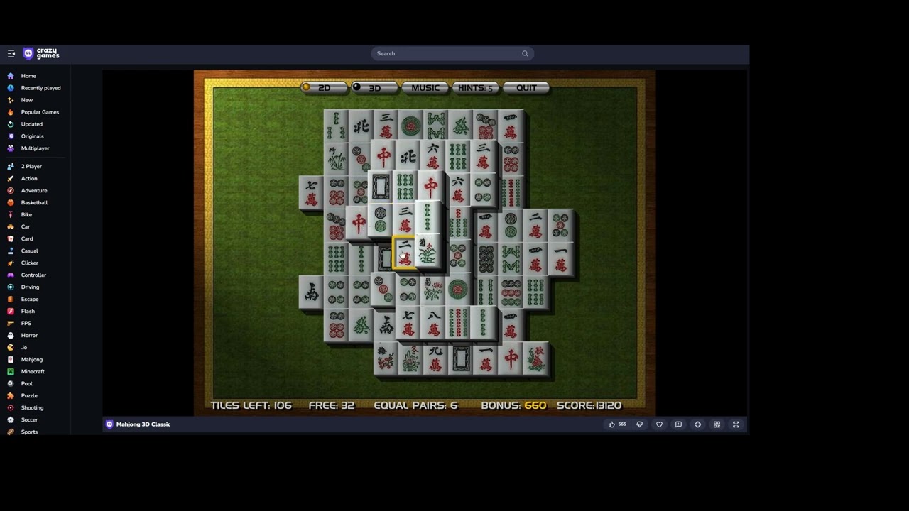 Mahjong 3D Classic Longplay (HTML5 Game)