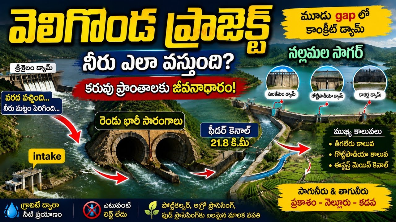 వెలిగొండ ప్రాజెక్ట్ || Veligonda Project Explained in Map ||  కరువు ప్రాంతాలకు నీళ్లు ఎలా వస్తాయి?