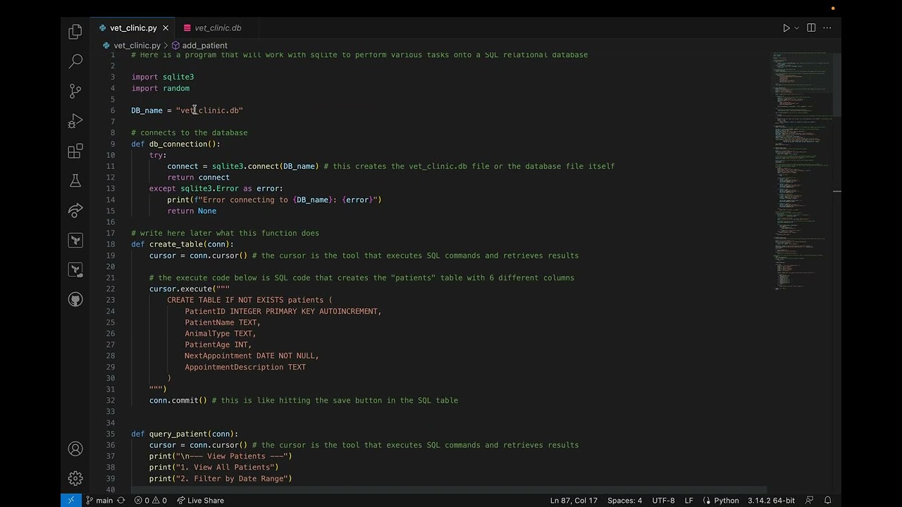 Sprint 2 SQL Relational Database for Veterinarian Clinic Demo (sqlite3)