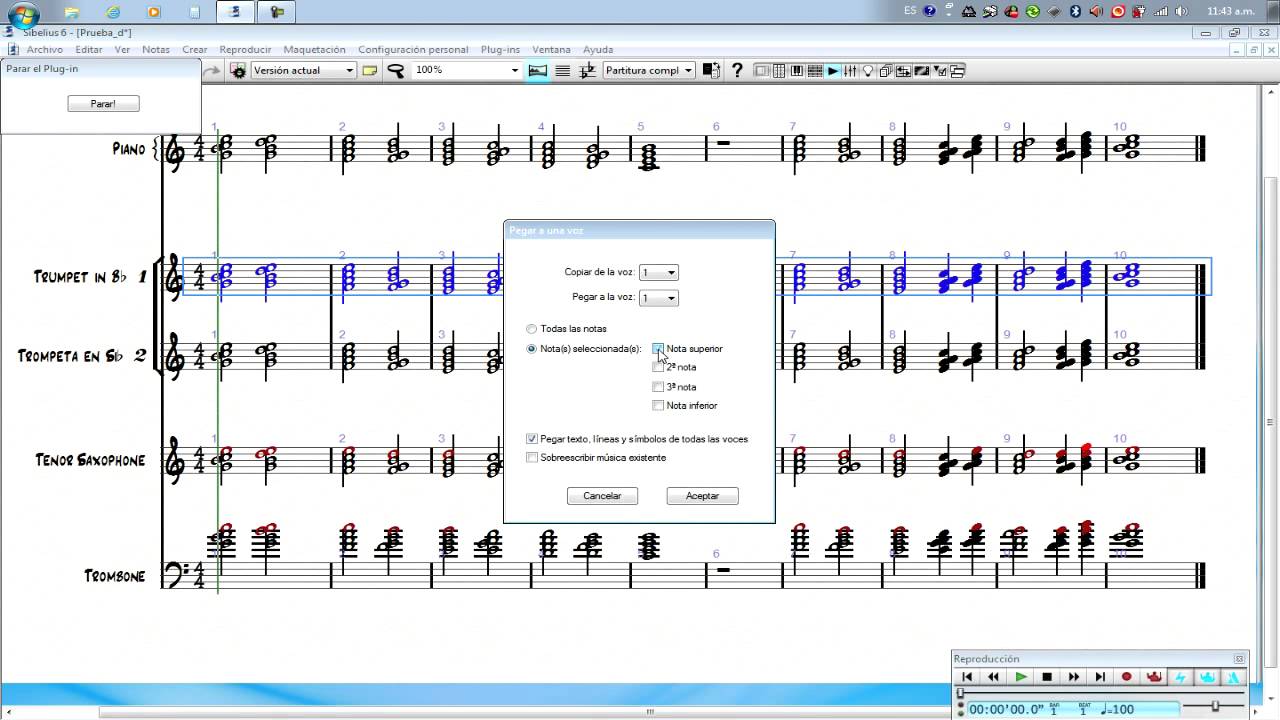 Sibelius 6 - Distribuir partes armonizadas