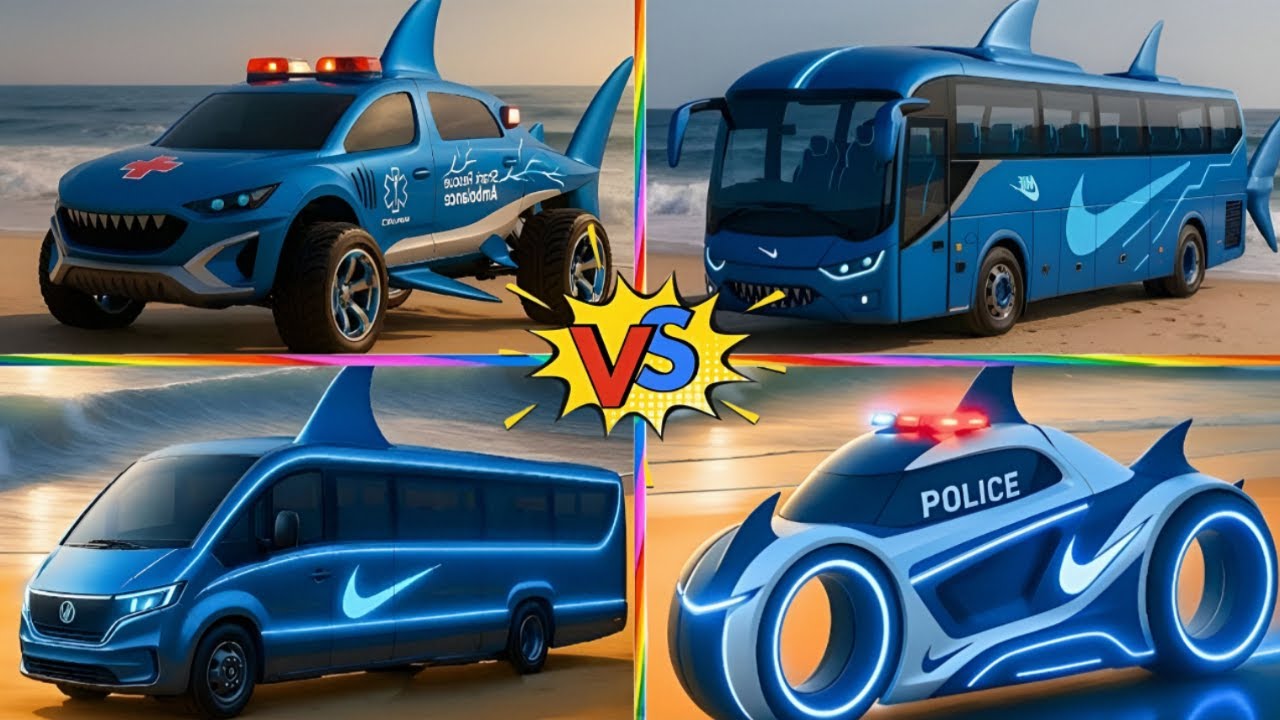 SHARK BUS 🆚 POLICE CAR 🆚 AMBULANCE 🔥 CRAZY BRAINROT - Tiles Hop EDM Tush!