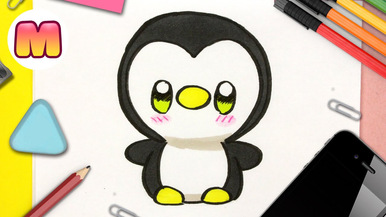 COMO DIBUJAR UN PINGÜINO KAWAII PASO A PASO - Dibujando un pingüino - Como dibujar animales kawaii