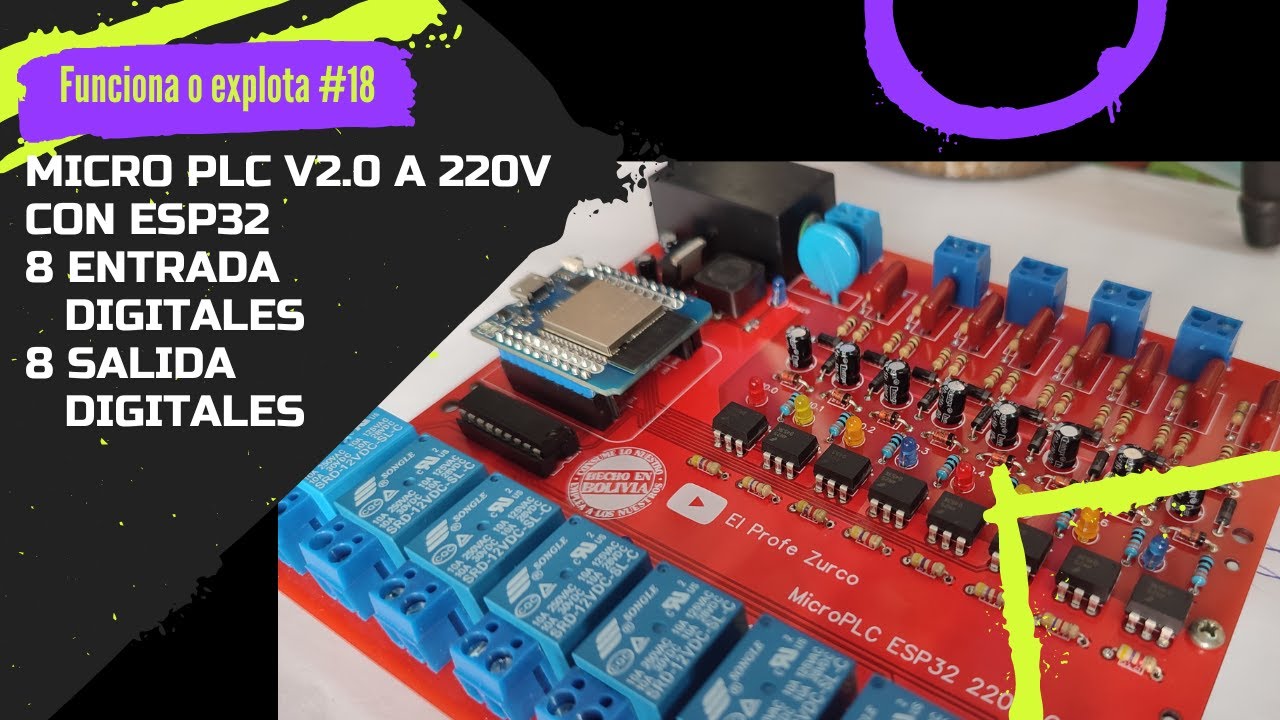 ⚡ Micro PLC con ESP32 Wemos para 220vAC v2.0, Soporte Riel DIN, para OpenPLC.