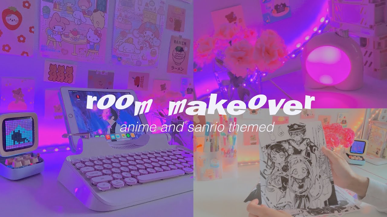 anime room decor : anime posters , flowers , stationery organizers [ ft. Divoom ]