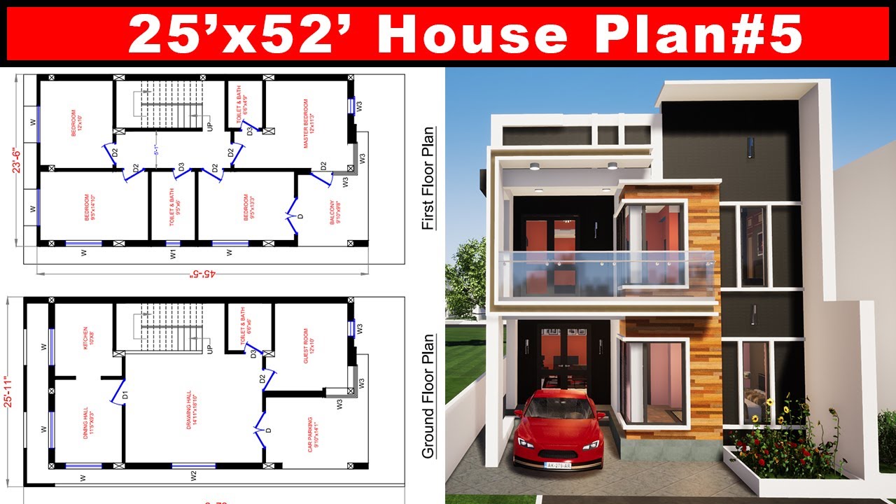 Home Design Plan 25'x52' with 5 Bedrooms Plan#5 || 2 Story House Plan || KK Home Design 2020