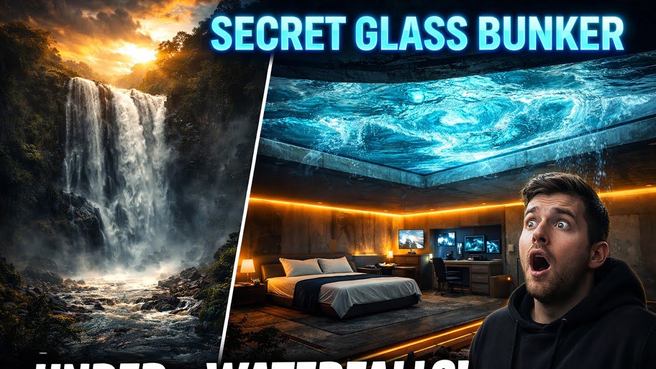 Built a Secret Glass-Roof Bunker Hidden Under a Waterfall