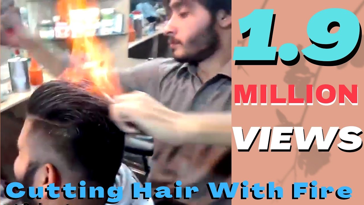 Amazing Pakistani Hairstylist | Cutting hairs with fire | Amazing Hair Cutting