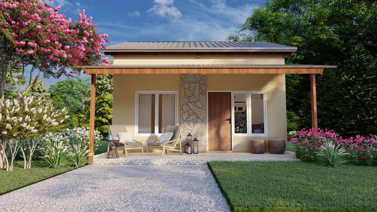 Plano de casa de 6x6 metros con 2 habitaciones