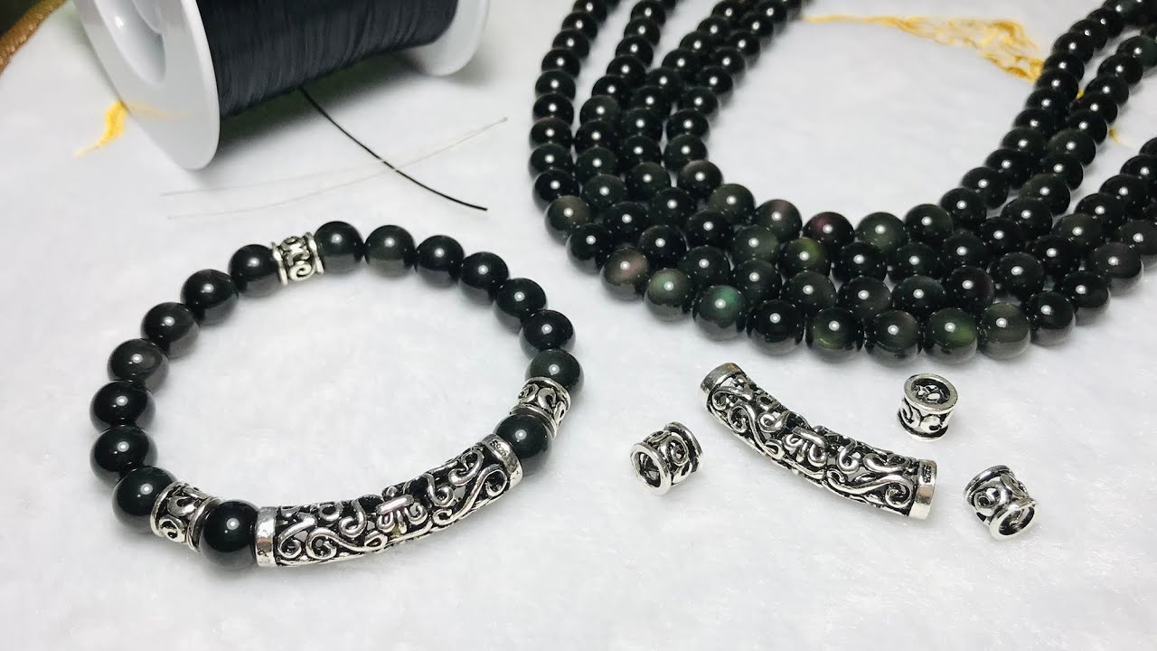 How to Make Elastic Beaded Bracelet | DIY Rainbow Obsidian Bracelet Tutorial