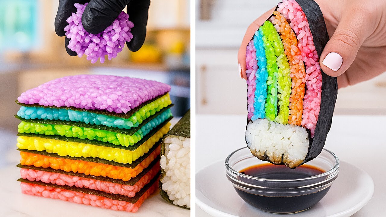 🌈 ASTUCES DE CUISINE ARC-EN-CIEL ! Idées savoureuses pour des repas colorés et amusants 🥞🍬