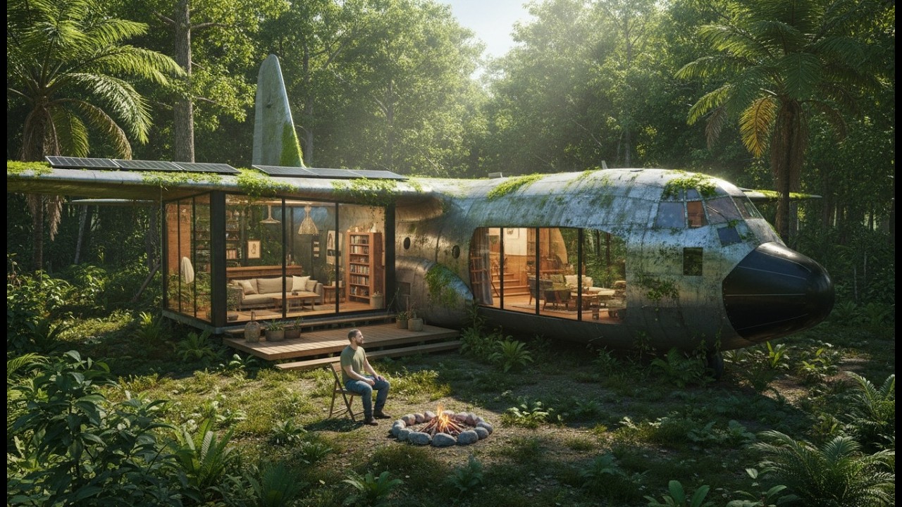 Building a house in an Abandoned C 17 globemaster Aircraft in the forest Full ASMR Process