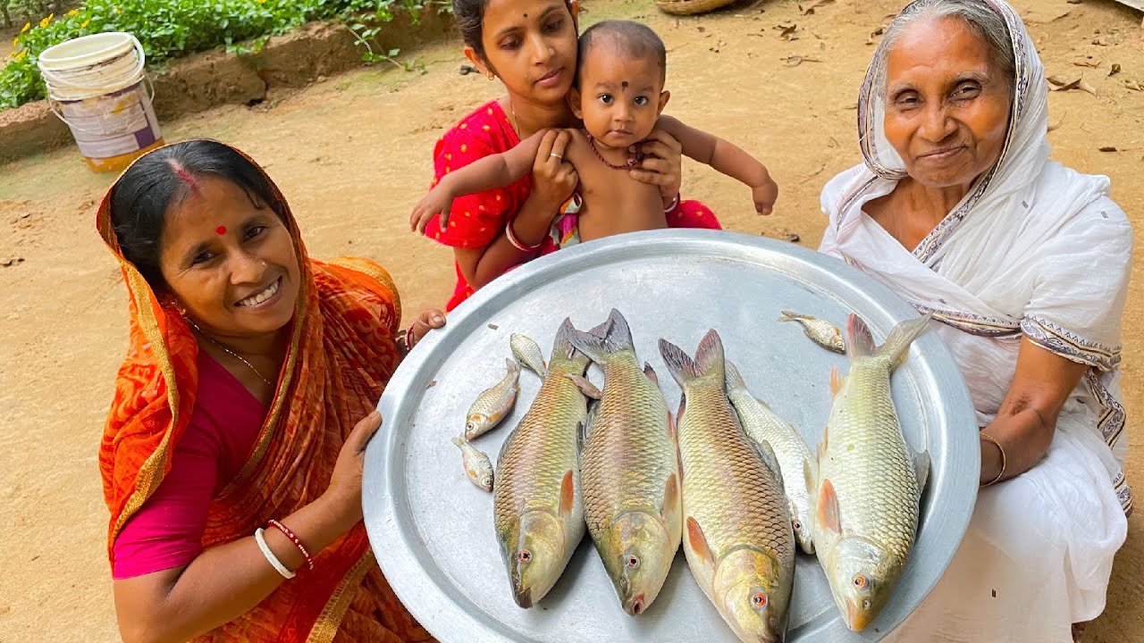 Fishing big size Rui fish and cooking at night | পুকুর থেকে মাছ ধরে রাতের আলোয় রান্না | Rui Posto