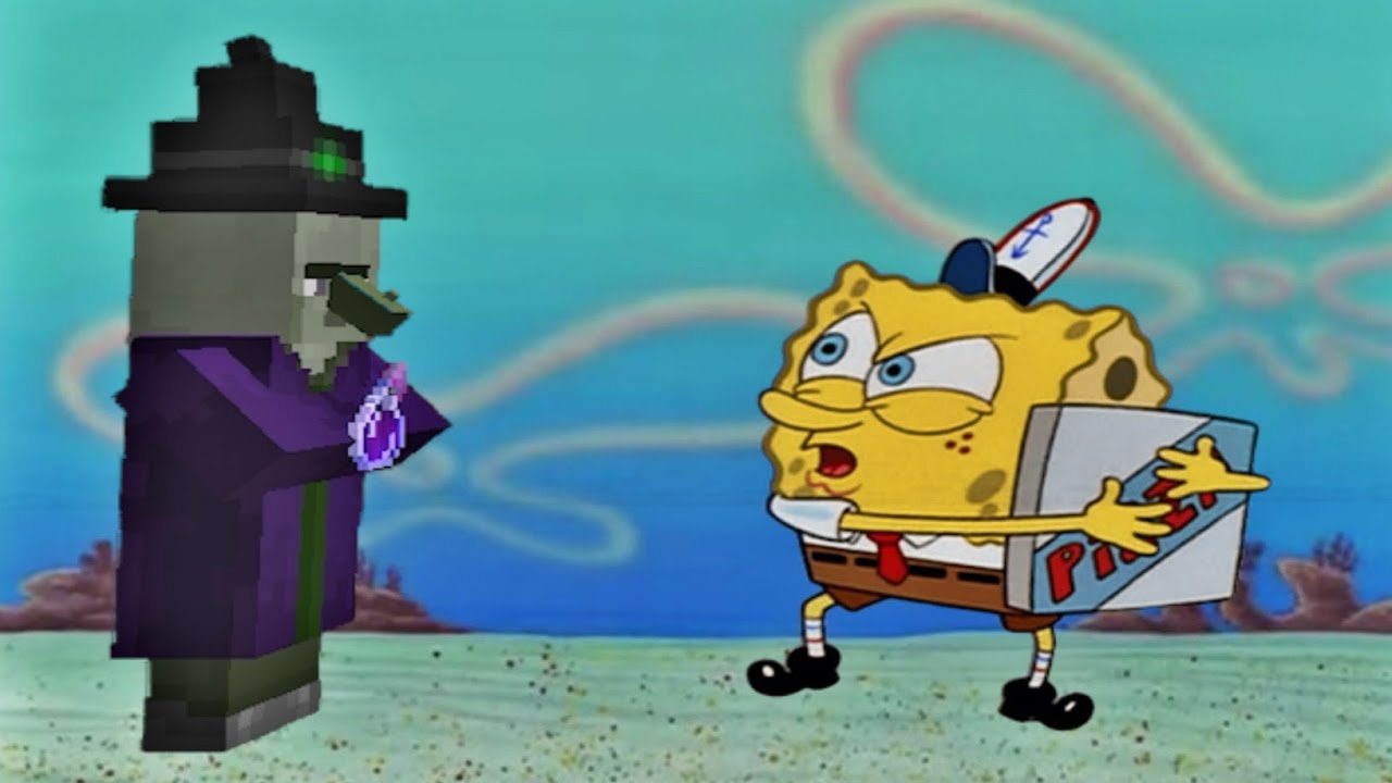 Minecraft Witch Trying To Get A Pizza From Spongebob