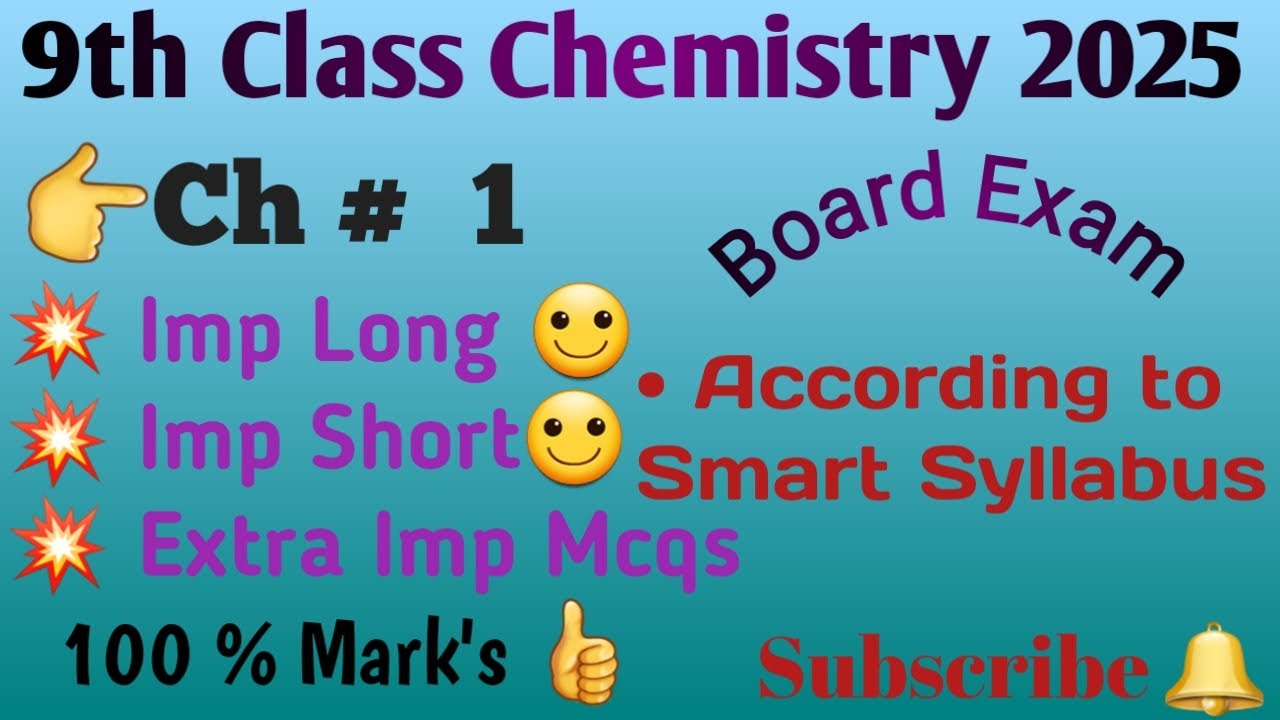 9 Chemistry New Book Chapter 1  important  short, long questions, Mcq's|| Revised smart syllabus