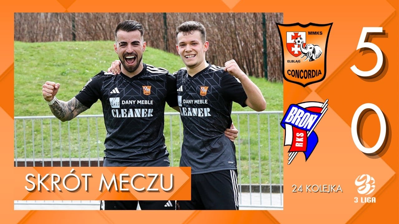 [SKRÓT MECZU] 24 kolejka III ligi: Concordia Elbląg - Broń Radom 5:0 (6.4.2024)