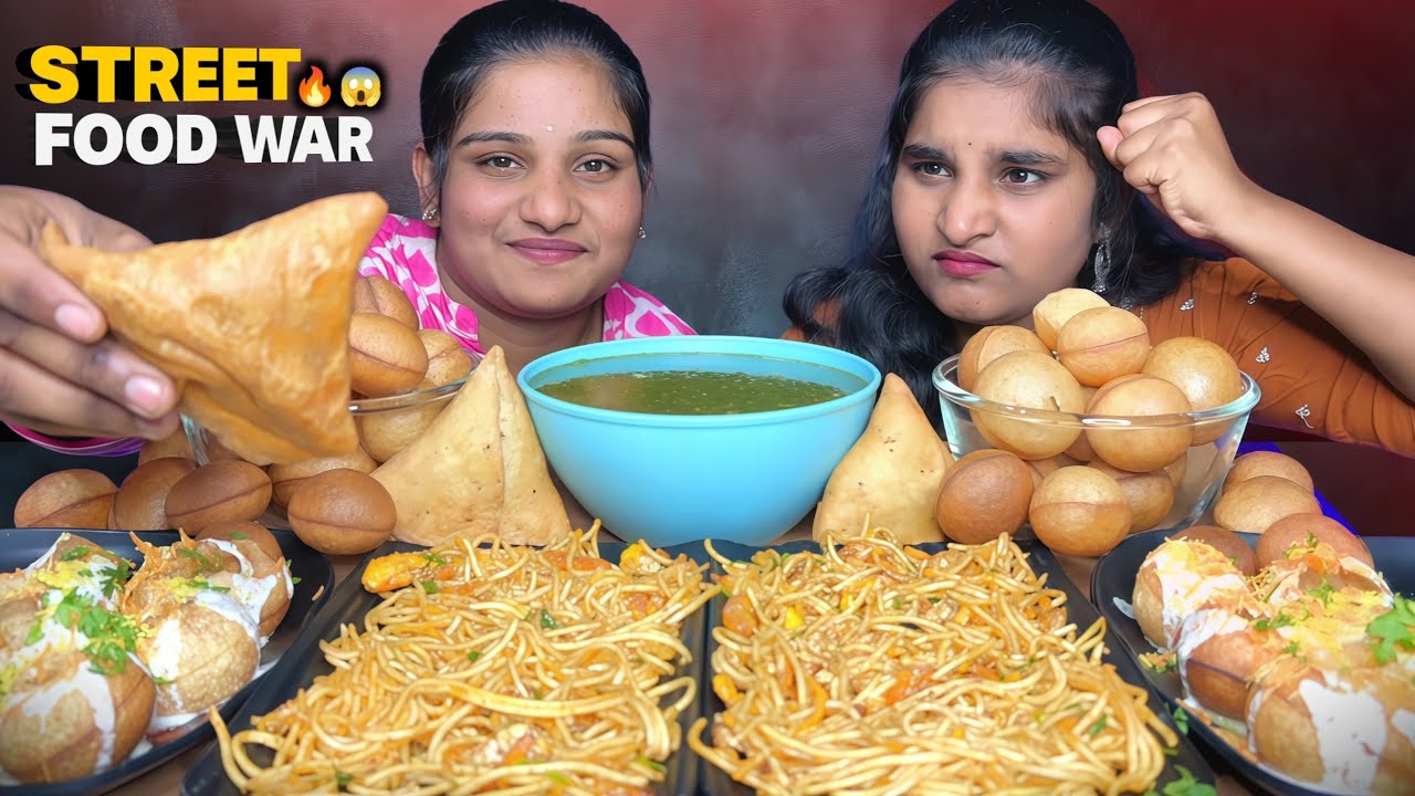 Ultimate Street Food Eating Challenge 🔥 Pani Puri, Samosa, Poori, Noodles | Sisters Battle 😱