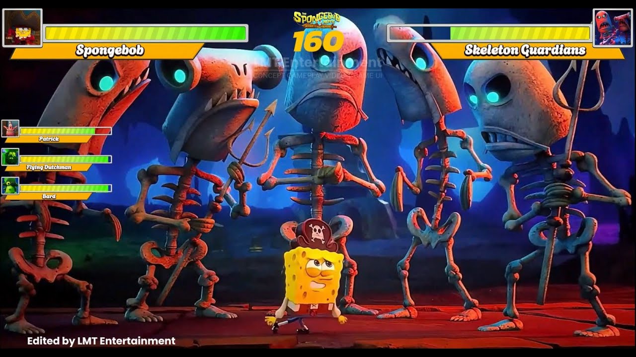 The SpongeBob Movie 2025: Team Spongbob Vs Skeleton Guardians WITH HEALTHBARS | Concept Game UI