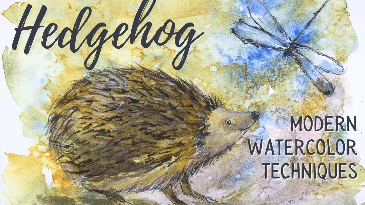 Paint a cute hedgehog and dragonfly in easy wet in wet technique – step-by-step tutorial real-time