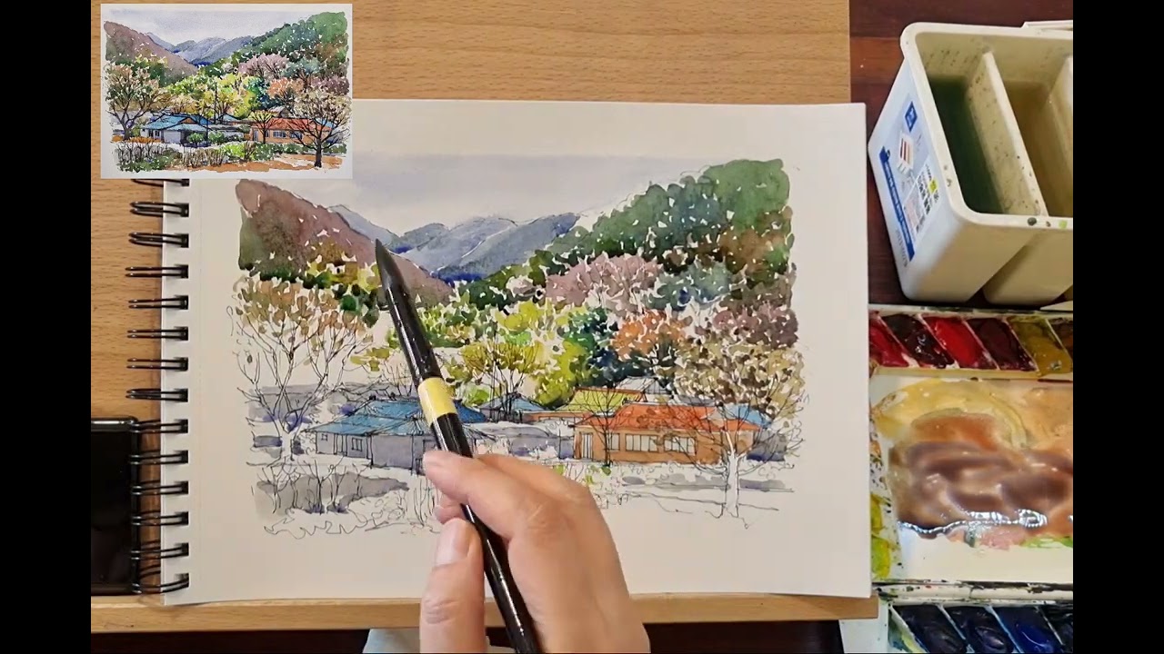 곧 봄   어반스케치/시골풍경/watercolor/urban sketches
