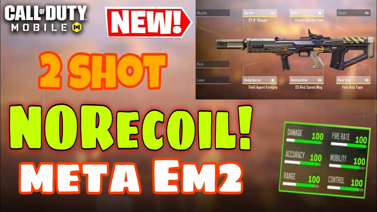 NEW META EM2 NORECOIL+HIGH DAMAGE | GUNSMITH | BEST EM2 LOADOUT | COD MOBILE GAMEPLAY