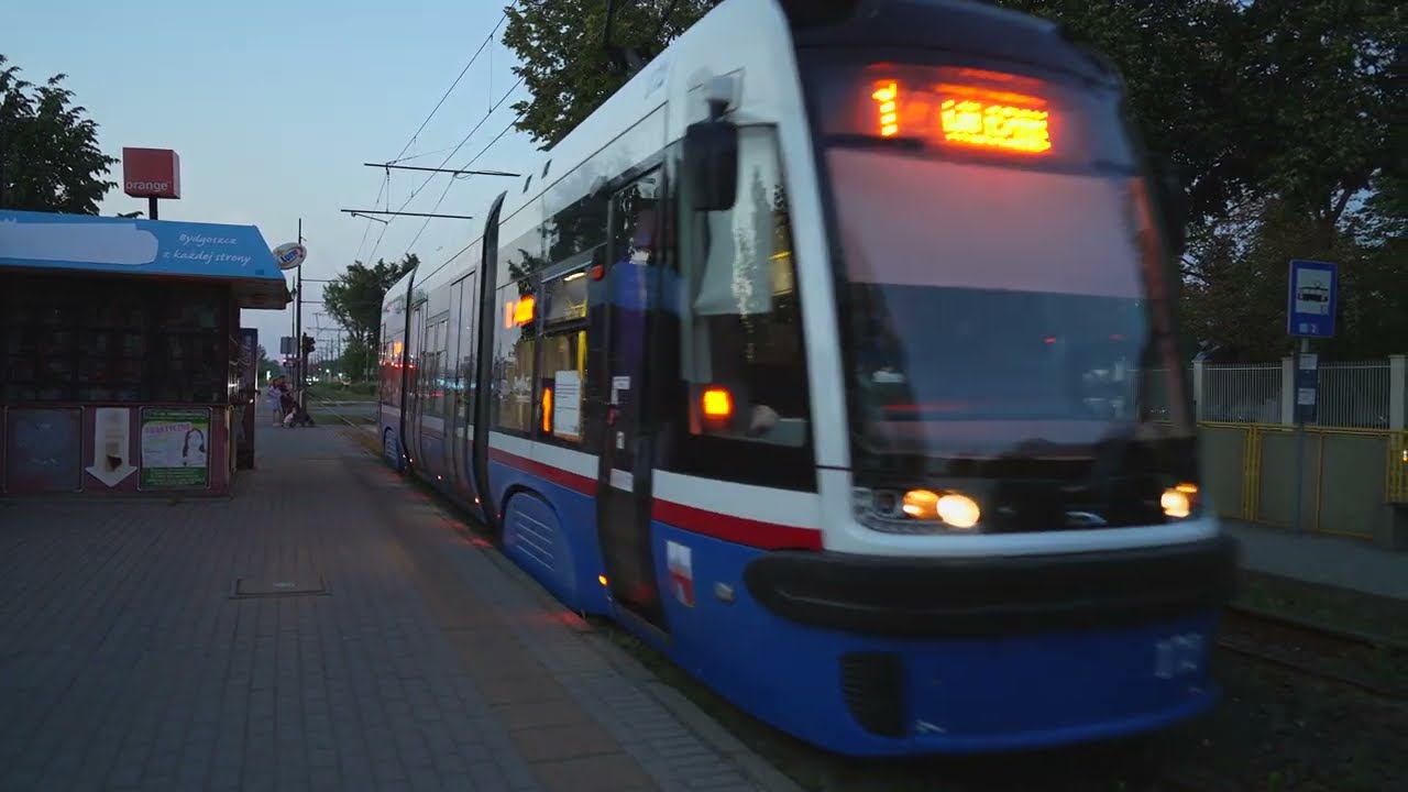 Poland, Bydgoszcz, tram 1 night ride from Powstańców Warszawy to Garbary
